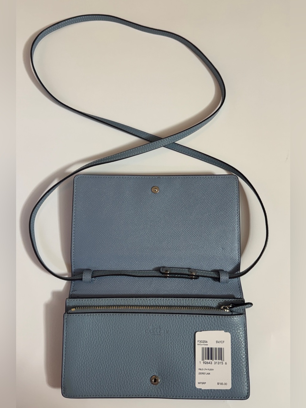 Coach Leather Crossbody Wallet in Dusty Blue